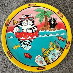 2003 Candace Reiter "Catzilla" 8” Plate Beach Party Ocean Island Cats Castaways